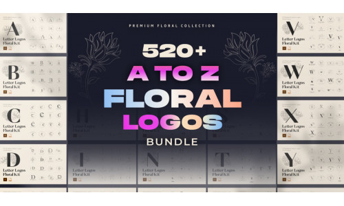 520 A to Z Floral Handmade Logos Bundle