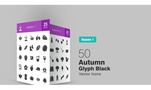 50 Autumn Glyph Icon Set