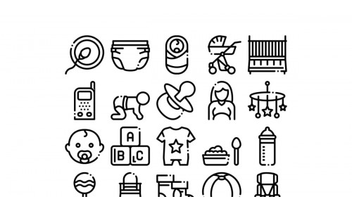 Baby Clothes And Tools Collection Set Vector Icon