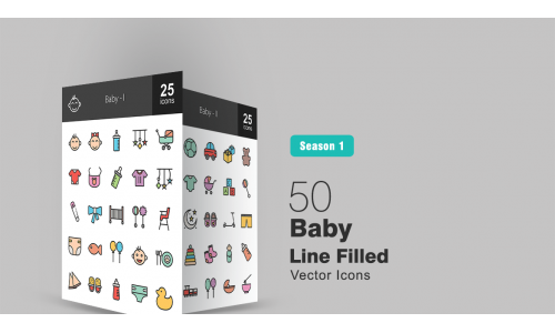 50 Baby Filled Line Icon Set