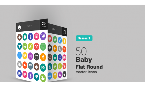 50 Baby Flat Round Icon Set