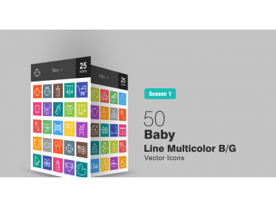 50 Baby Line Multicolor B/G Icon Set