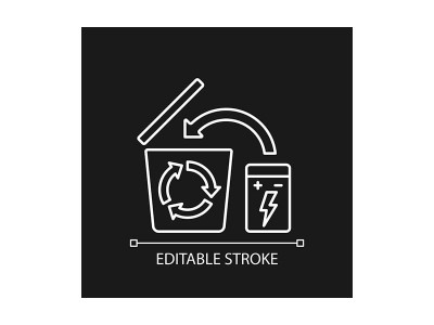 Battery Recycling White Linear Manual Label Icon For Dark Theme