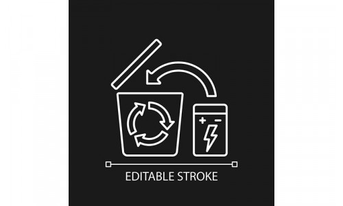 Battery Recycling White Linear Manual Label Icon For Dark Theme