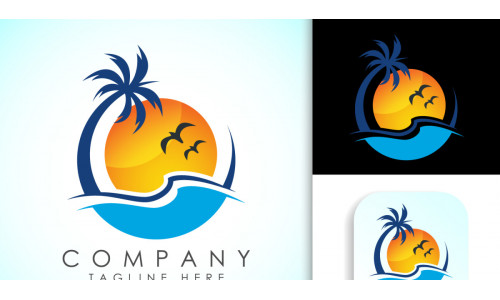 Beach logo vector. Ocean water wave