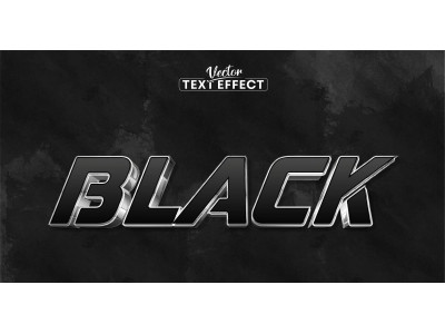 Black - Editable Text Effect, Calligraphy Shiny Metallic Silver Text Style, Graphics Illustration