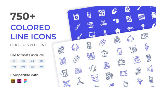 750+ Bundle of colored vector line icons