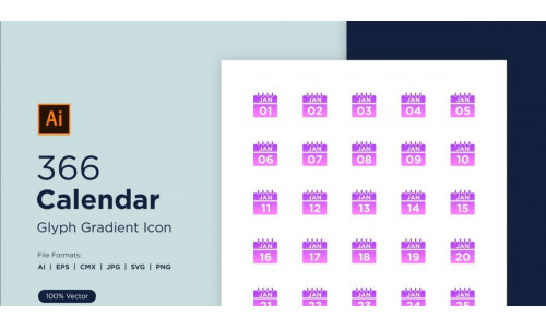 366 Calendar Glyph Gradient Icon Set