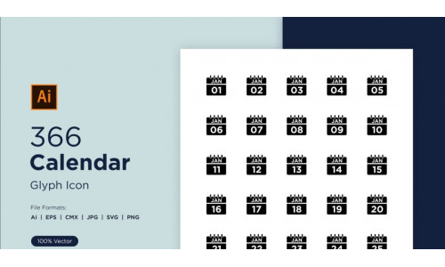 366 Calendar Glyph Icon Set