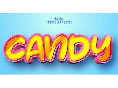 Candy - Editable Text Effect, Yellow And Pink Cartoon Text Style, Graphics Illustration