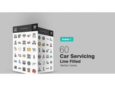 60 Car Servicing Filled Line Icon Set