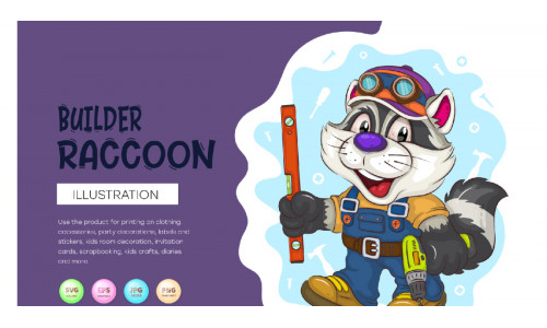 Cartoon Raccoon Builder. T-Shirt, PNG, SVG.