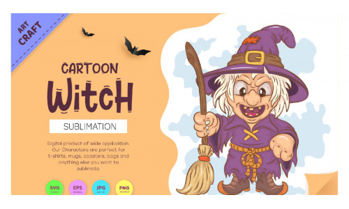 Cartoon Witch. Crafting, Sublimation.