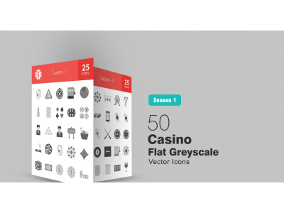 50 Casino Flat Greyscale Icon Set