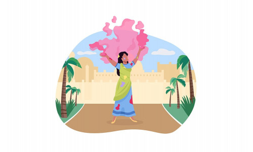 Celebrating Holi 2D vector isolated illustration