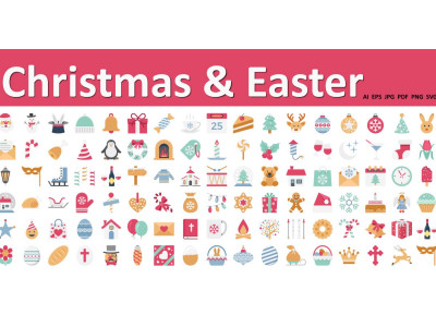 Christmas and Easter Celebration Vector Icons Pack