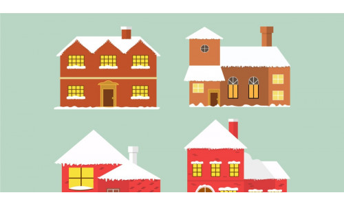 Christmas Village Set with Snow on Roof