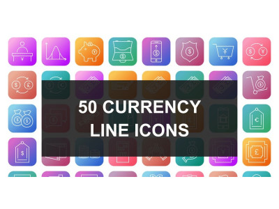 50 Currency Line Square Round Gradient Icon set
