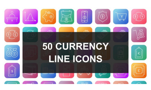 50 Currency Line Square Round Gradient Icon set