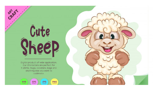 Cute Cartoon Sheep. Clipart.