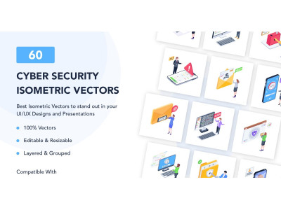 60 Cybersecurity Isometric Illustrations
