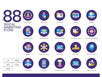 88 Digital Marketing Icons - Orchid Series Set