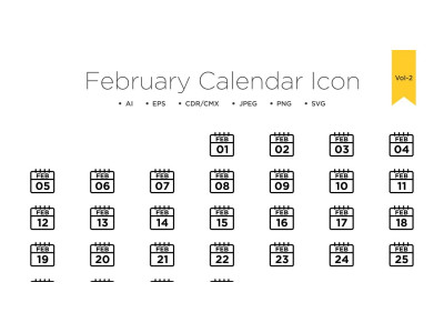 February Calendar Line Icon Vol 2