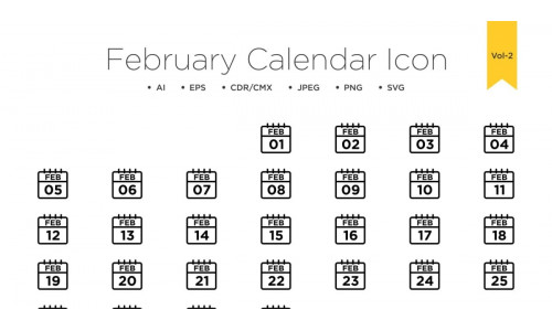 February Calendar Line Icon Vol 2