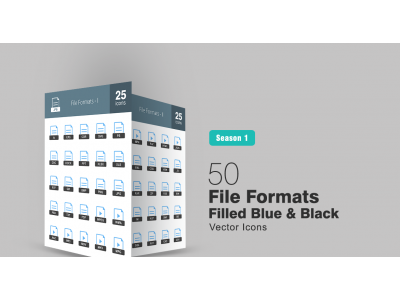 50 File Formats Filled Blue & Black Icon Set