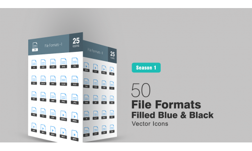 50 File Formats Filled Blue & Black Icon Set