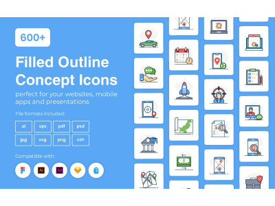 600+ Filled Outline Concept Icon Set
