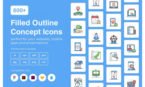 600+ Filled Outline Concept Icon Set