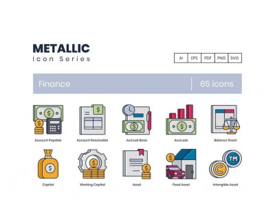65 Finance Icons - Metallic Series Set
