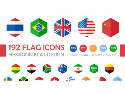 192 Flag Icons Hexagon Flat Design Iconset template