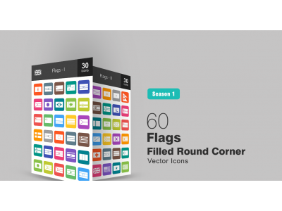 60 Flags Filled Round Corner Icon Set