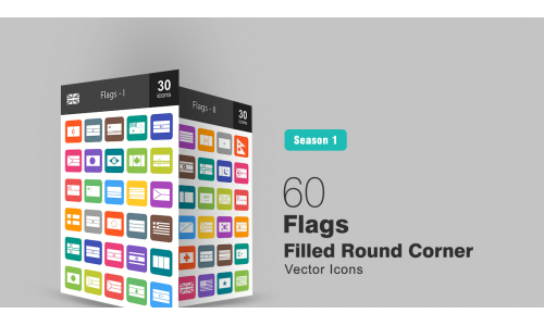 60 Flags Filled Round Corner Icon Set