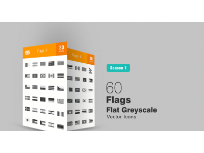 60 Flags Flat Greyscale Icon Set