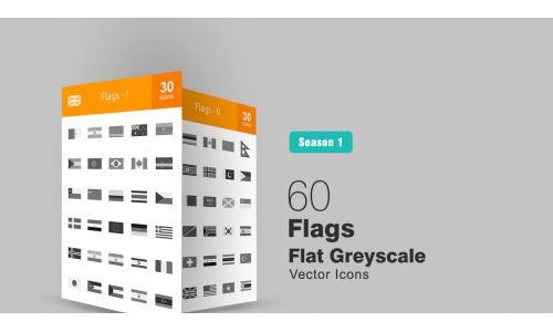60 Flags Flat Greyscale Icon Set