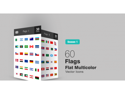 60 Flags Flat Multicolor Icon Set