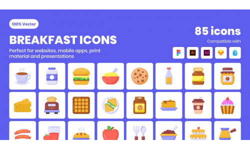 Flat Detailed Breakfast Icons