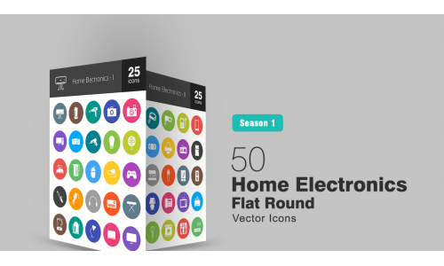 50 Home Electronics Flat Round Icon Set