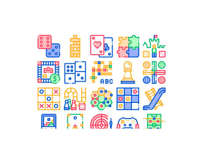 Interactive Kids Games Vector Thin Line Set Icon