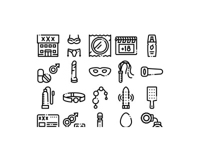 Intim Shop Sex Toys Collection Set Vector Icon