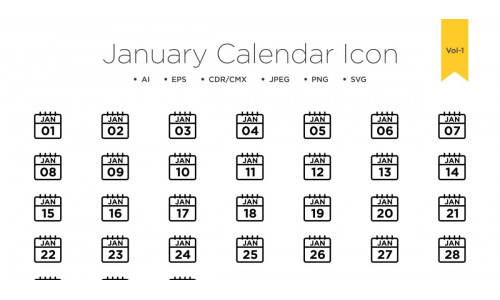 January Calendar Line Icon Vol 1