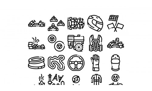 Karting Motorsport Collection Set Vector Icon