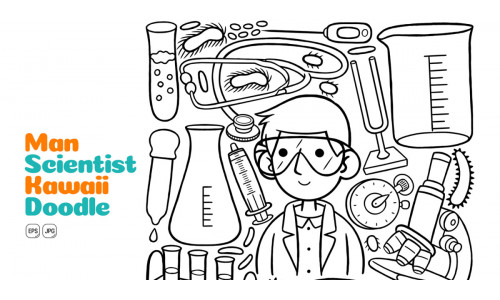 Man Scientist Kawaii Doodle Line Art