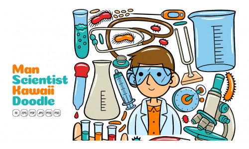 Man Scientist Kawaii Doodle Vector Illustration