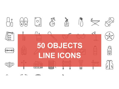 50 Objects Line Black Icon Set