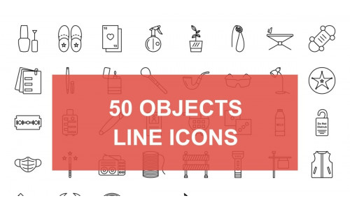 50 Objects Line Black Icon Set