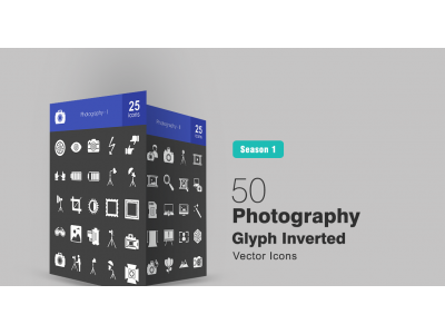50 Photography Glyph Inverted Icon Set